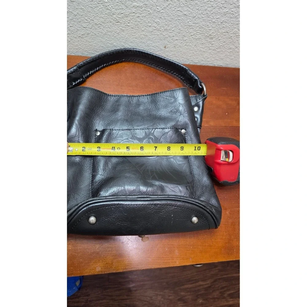 Patricia Nash Bucket Bag Womens‎ Black Floral Embossed Leather Tassel Hobo Purse